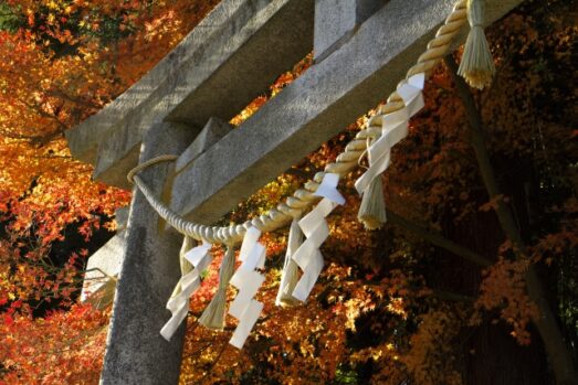 鳥居　しめ縄　神社　境内　大木　巨石　